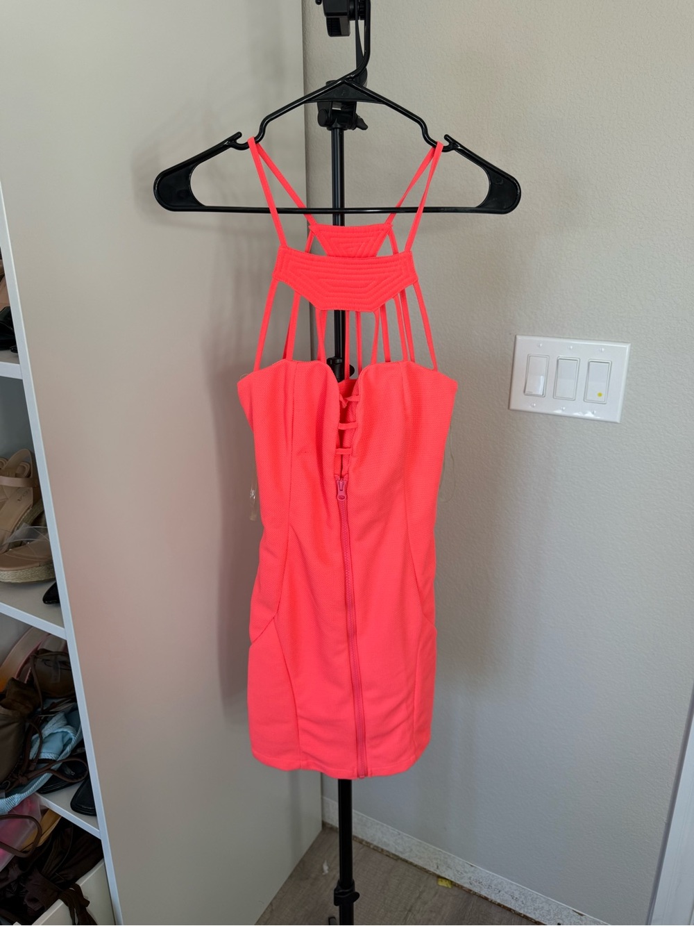 Mustard Seed Neon Coral Strappy Mini Dress